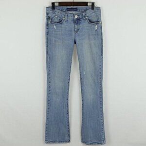 Rock & Republic Kasandra Women's Size 6 Blue Distressed Mid Rise Boot Cut Jeans